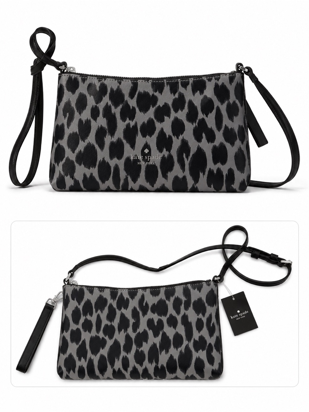 Kate Spade Leopard Print Gray Black Crossbody Shoulder Bag ($259 NWT)